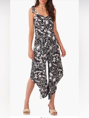 Vince Camuto Tie Shoulder Crop Asymmetric Wide Leg Jumpsuit | Size M